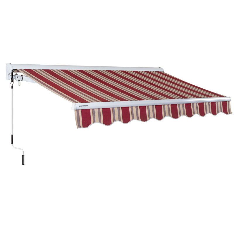 Advaning 8'x6' Manual Patio Retractable Awning, Brick Red/Sand Beige Stripes, 10.5' H x 8.2' W x 6.5' D