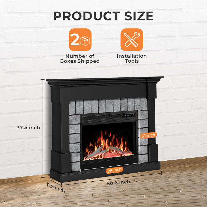  1500w Modern Electric Fireplace With Mantel, 50.6"w X 37.4"h Unit (fireplace Insert: 27.95"w X 20.98"h), 8-hour Timer, Remote Control & Touch Control, Overheat Protection