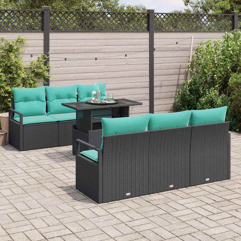  Ensemble de canapé de jardin avec coussin manuel 7 pièces noir et bleu