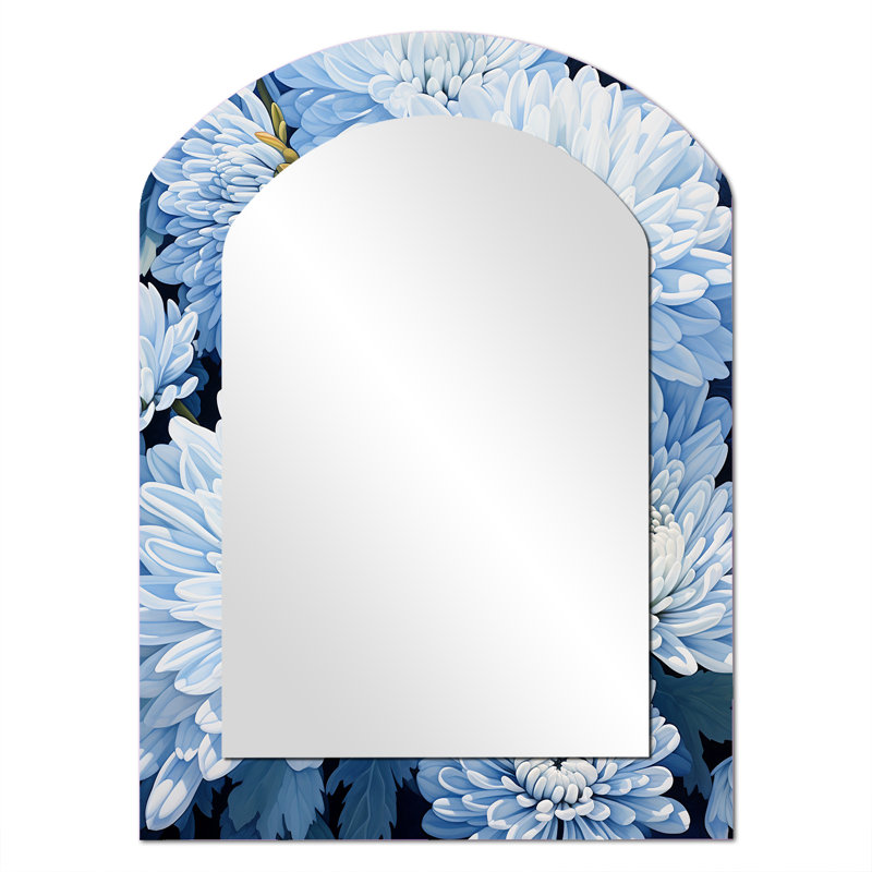 Minimalisme mamans en bleu discret et blanc I - miroir asymétrique Mums, miroir mural unique Blue Arch, impression sur métal