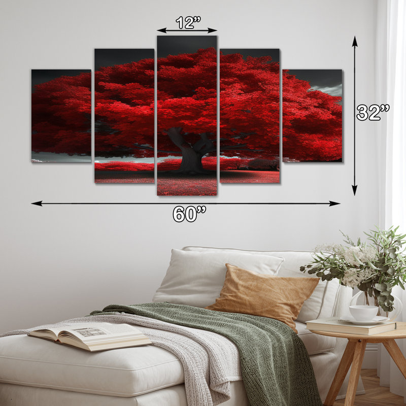 «Most Beautiful Tree In The Countryside II - Landscape Trees Wall Art Living Room - 5 Panels»