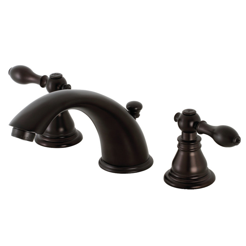 Kingston Brass American Classic Two-Handle 3-Hole Deck Mount Widespread Bathroom Faucet with Retail Pop-Up Drain