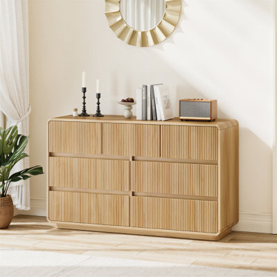 Commode 7 tiroirs pour chambre à coucher, commode en bois pour garde-robe, avec plateau large, glissières lisses, pour salon, couloir, chambre d'enfant, chêne naturel