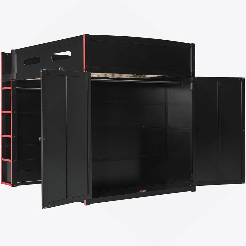 Full Size Kohlton Loft Bed With Desk,Wardrobe,Ample Storage Space,And Rgb Light, Red, Red