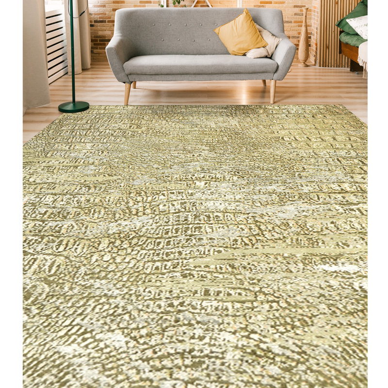Hand Knotted Abstract Area Rug, Rectangle 9' x 12'