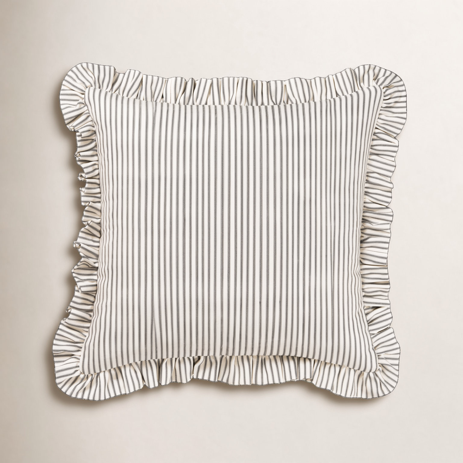 Birch Lane Ticking Stripe Ruffled Accent Pillow, Polyester, Black