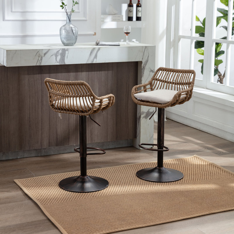 Ensemble de 2 tabourets de bar modernes pivotants avec repose-pieds pour cuisine et salle à manger (beige), Beige
