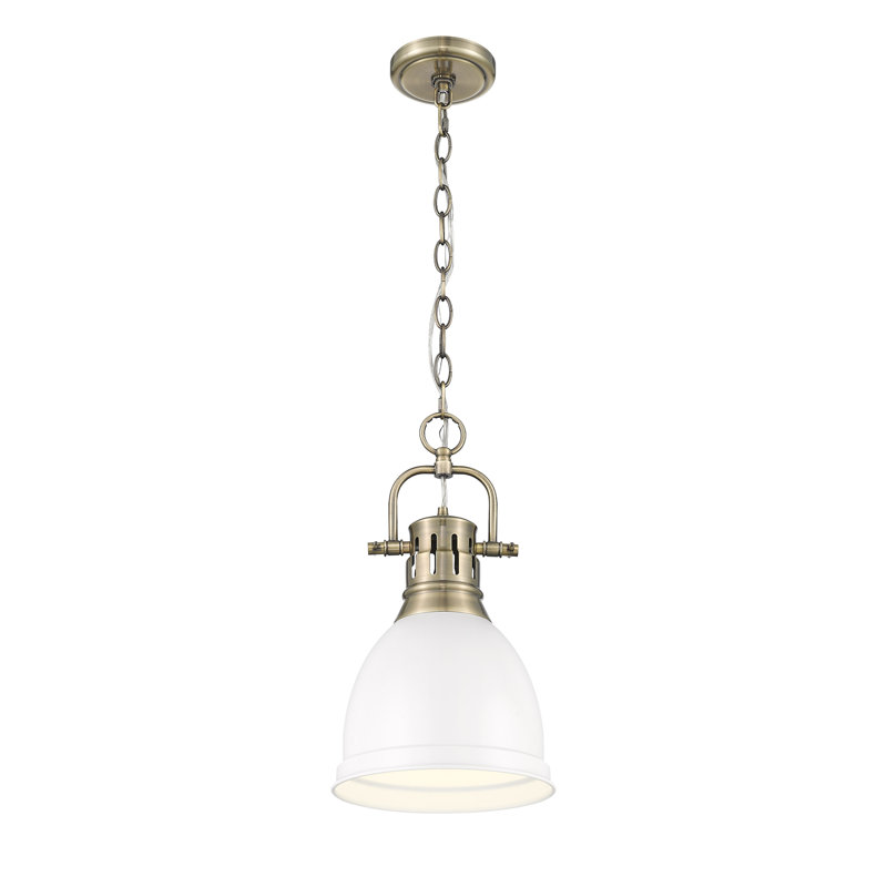 Luminaire suspendu 1 lumière avec chaîne Cajoux, H 8,875 po x l 8,875 po, Blanc mat, Laiton vieilli