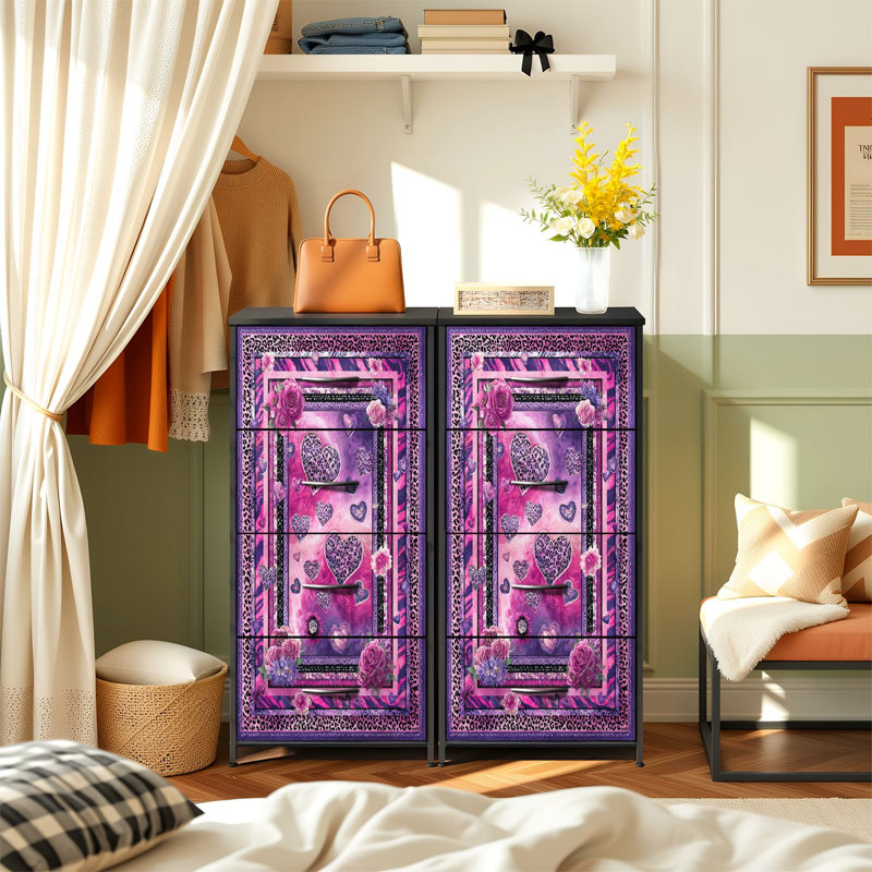 Commode moderne pour la chambre à coucher avec 4 tiroirs de rangement Funky Leopard Abstract Wall Art Floral