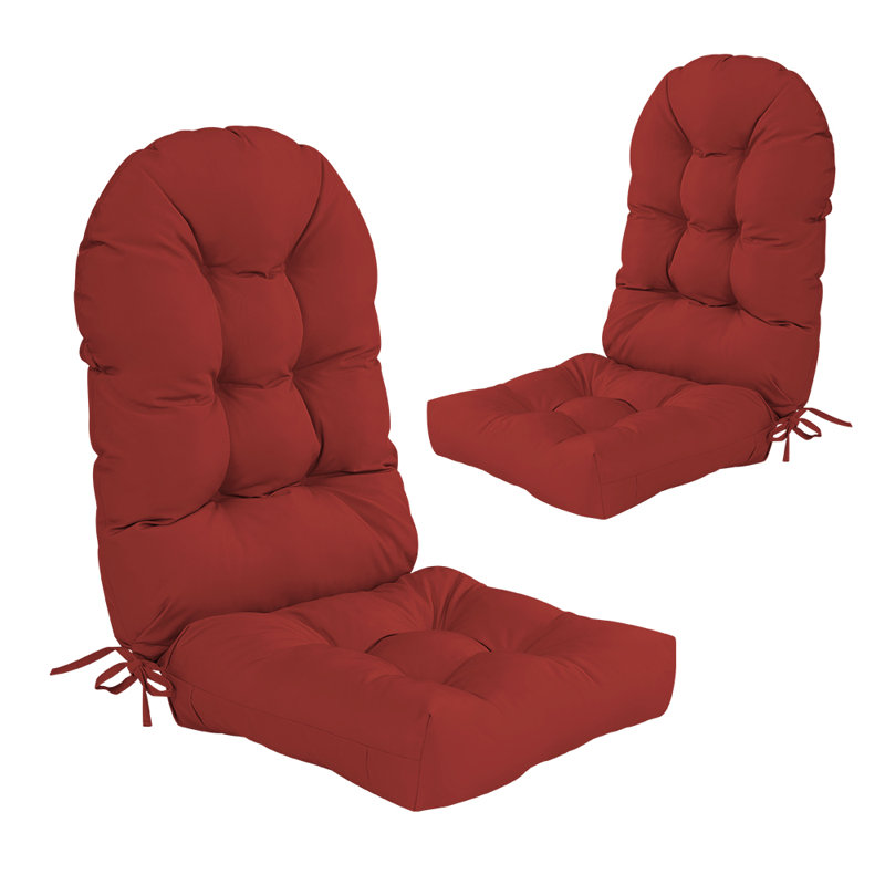 2-Pack Outdoor Adirondack Chair Cushions, Patio Rocking Chair Cushions (44 x 19 x 4 inches), Waterproof Cushions-red, Red