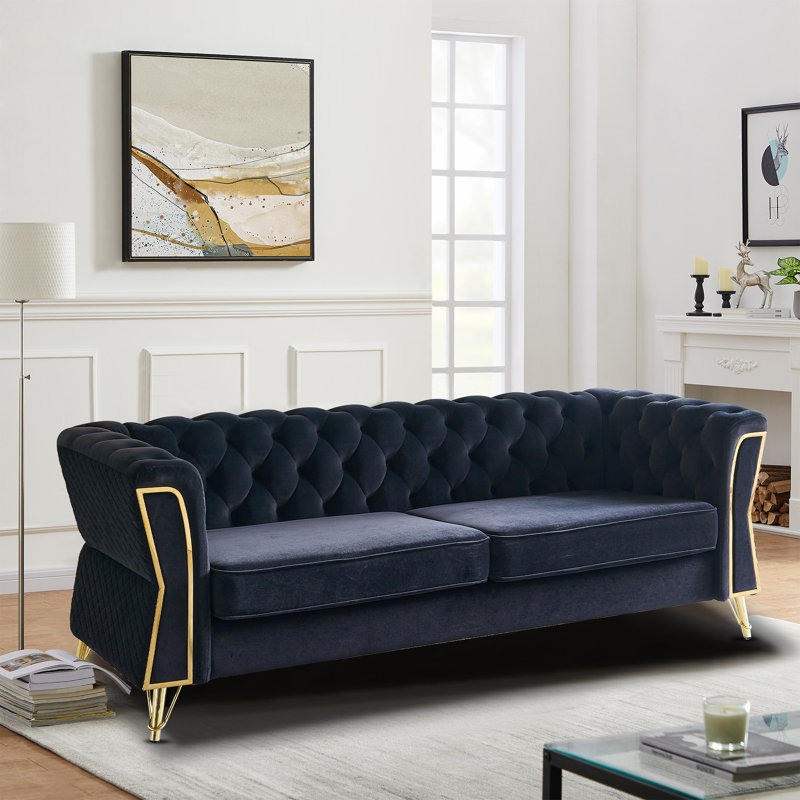 Vallene 87.4'' Velvet Sofa, Black