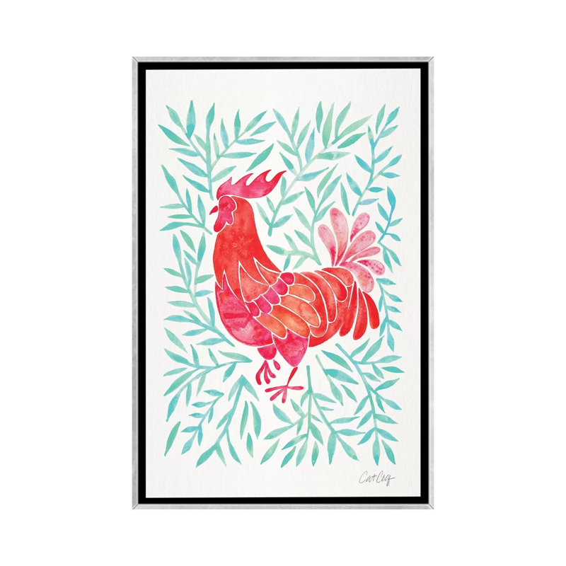 Coq par Coquillette - reproduction d'art, H 60 po x l 40po x P 1,5 po, Toile avec cadre argenté, Aucun mat
