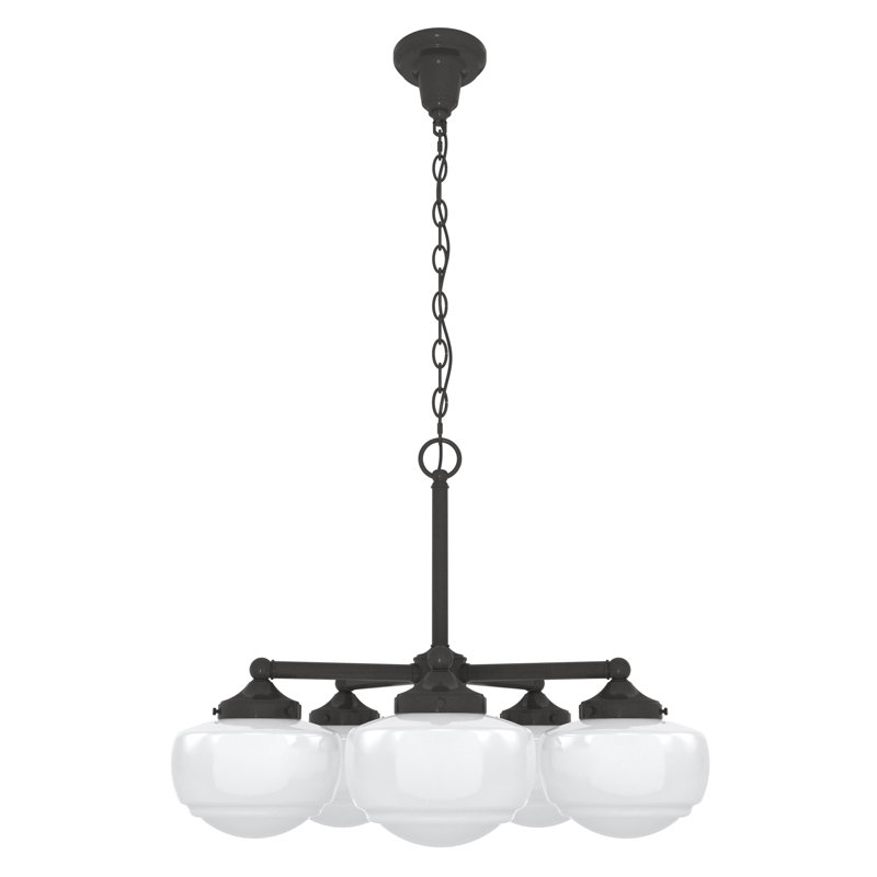 Plafonnier à 5 lumières Hunter Saddle Creek, Nickel brossé, Boîtier blanc