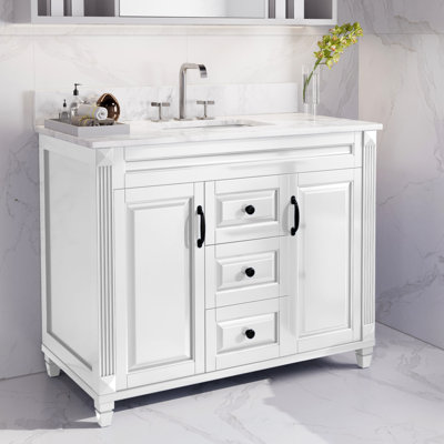 Meuble-lavabo simple 42 po avec plateau en marbre et lavabo en céramique