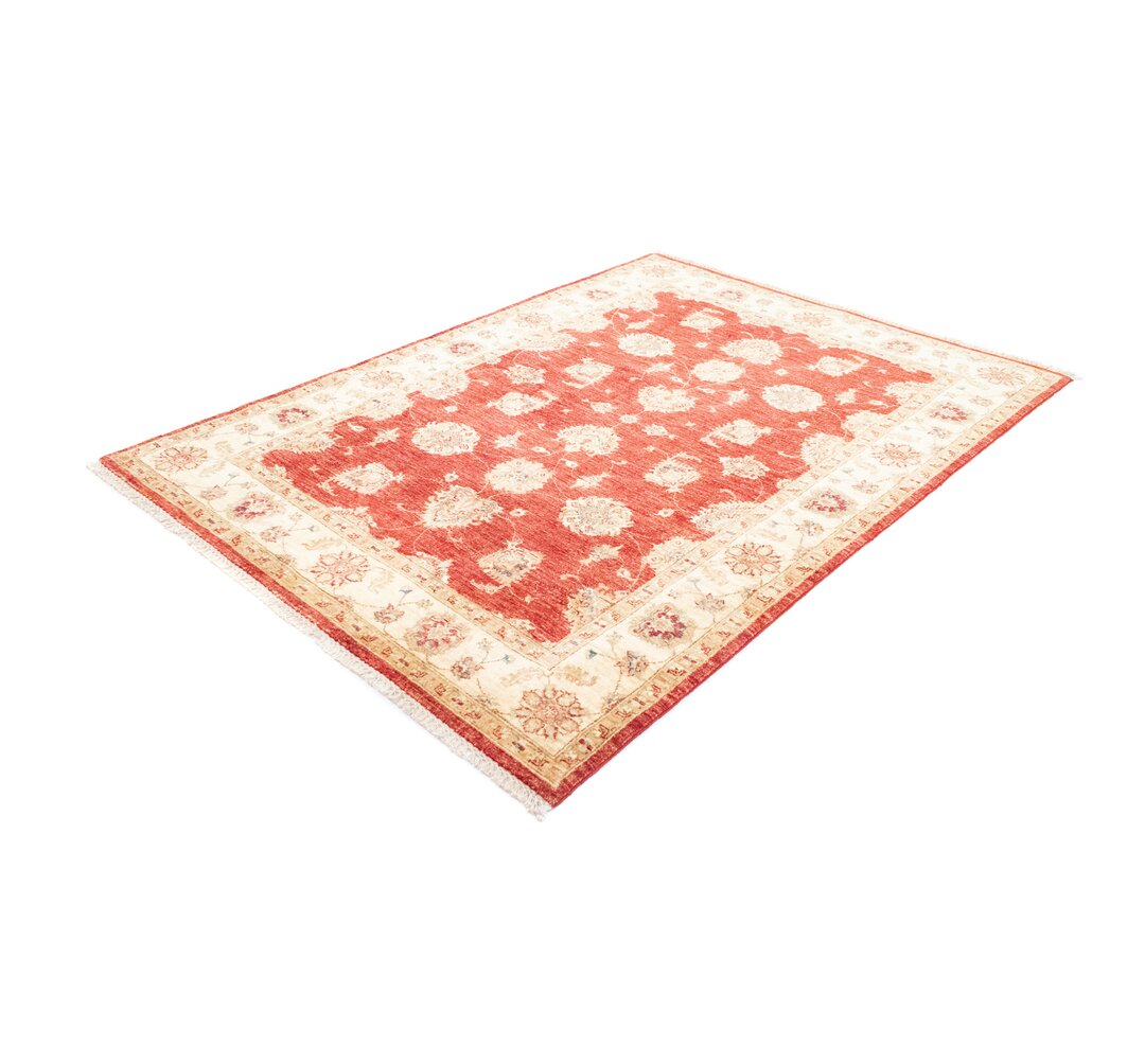 Handgefertigter Flachgewebe-Teppich Denson aus Wolle in Beige/Rot