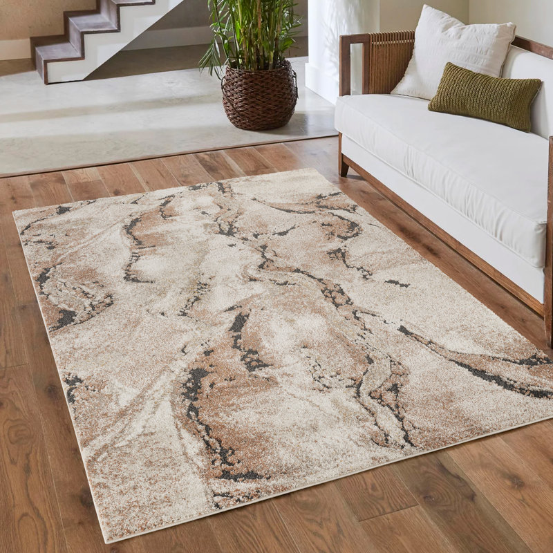 Essence Living Room Area Rug Oragnic Abstract Design Thick Cut-Shrink Pile Soft Modern Carpet with Jute Backing Contemporary Hallway Indoor Rug, Terracotta
