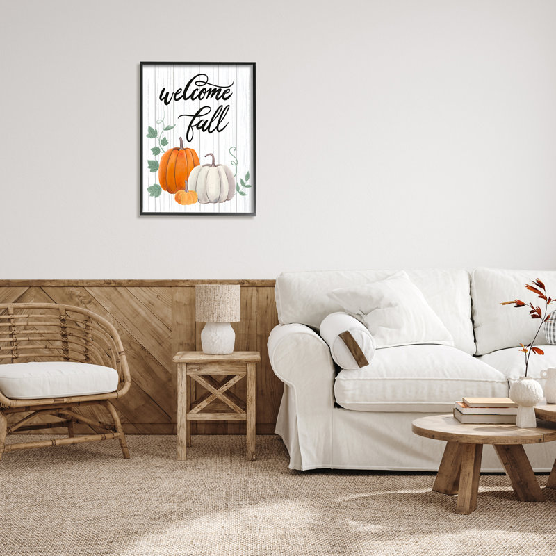 «Welcome Fall», calligraphie rustique à motif citrouille noire, estampe numérique encadrée, art texturé par Sharon Lee
