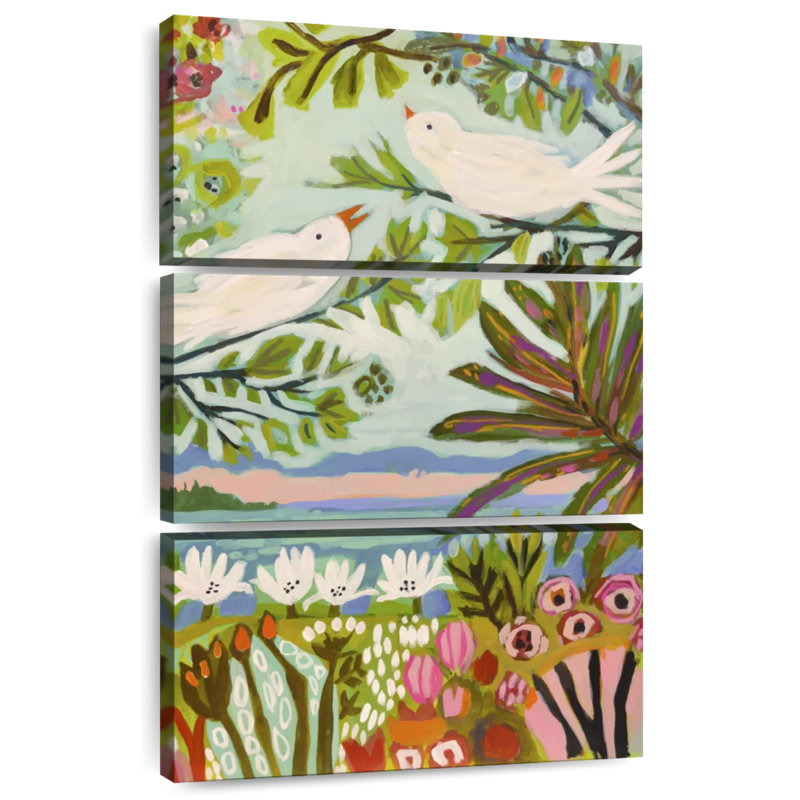 Brampt oiseaux dans le jardin I, H 38 po x l 24 po