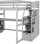 Lit mezzanine pleine grandeur gris avec bureau, tablettes et tablettes de rangement, tiroirs - Bois massif