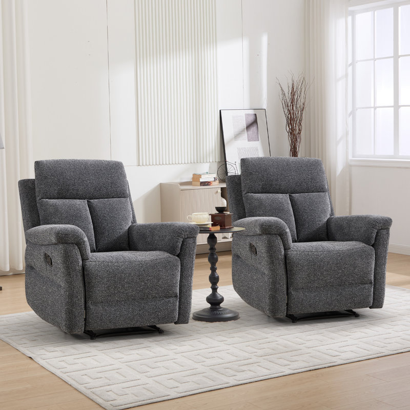 34.3" Wide Soft and Upholstered Manual Standard Recliner with Ergonomic Armrests（Set of 2), Dark Gray Microfiber/Microsuede