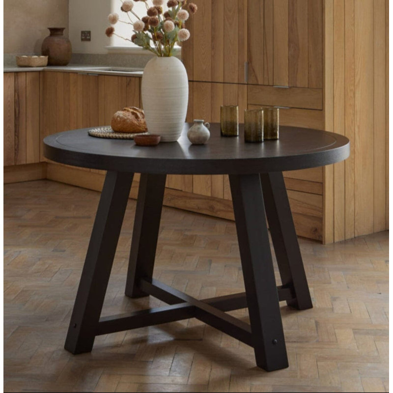 Round Solid Wood Dining Table, Black