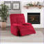 Fauteuils inclinables pour le salon, fauteuil inclinable moderne capitonné en velours rouge rubis avec accoudoirs à plateau-coussin | Structure en bois massif | 1 pièce
