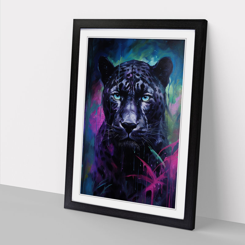 Panther Impressionism - Single Picture Frame Print on Wood, Black Framed, 46cm H x 34cm W x 2cm D