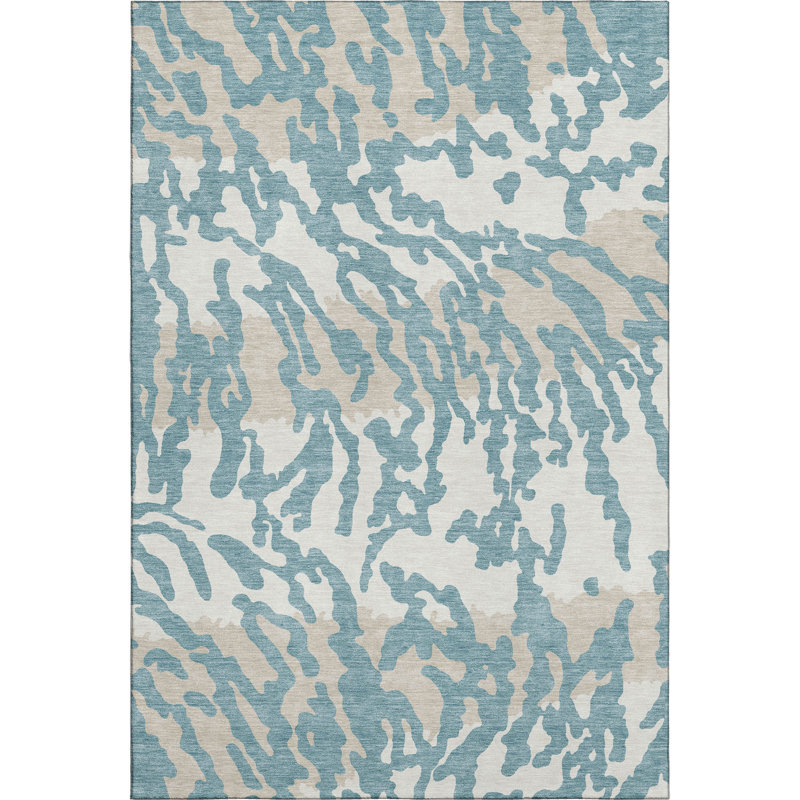 Premium Machine Washable Prisco Teal Rug, Rectangle 8' x 10'