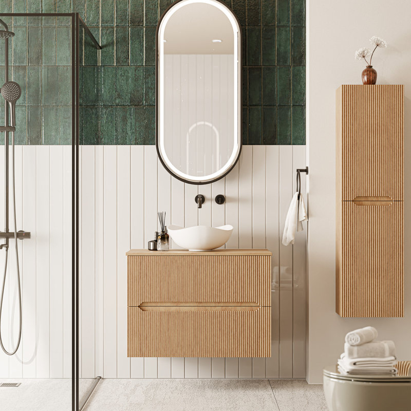 80.2 mm Wall Mounted Bathroom Vanity, Hickory Oak