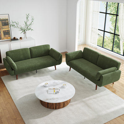 Flared Arm Convertible Corduroy Sleeper Sofa（Set of 2）