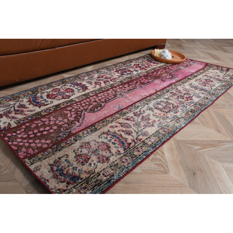 Tapis turc rose fabriqué à la main à motif floral pour décoration intérieure traditionnelle