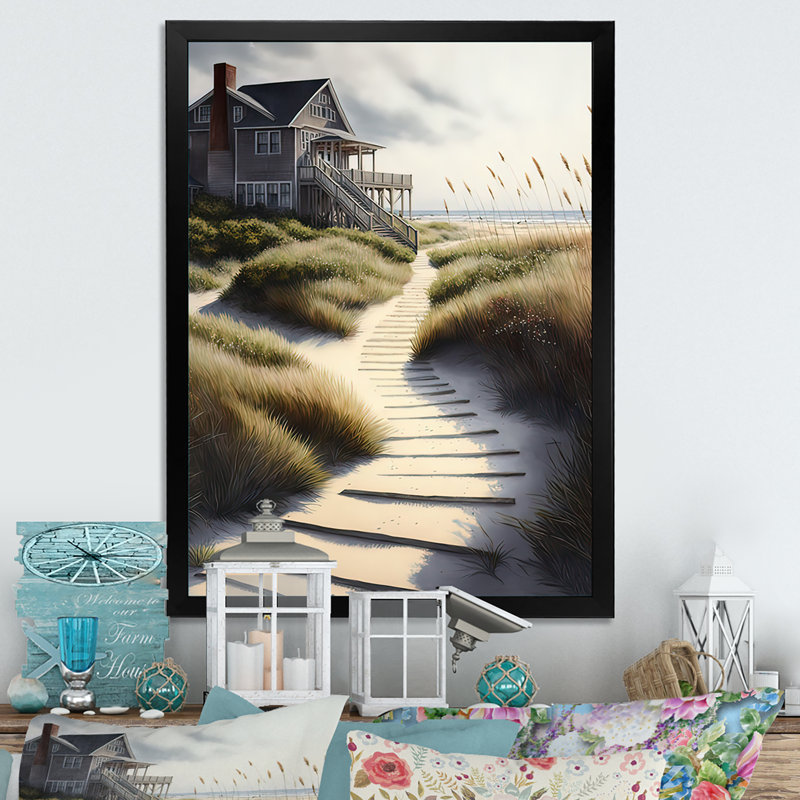 Path to Beach House IV - reproduction sur toile, Toile encadrée noire à coins fermés, H 40 po x l 30 po x P 1,5 po