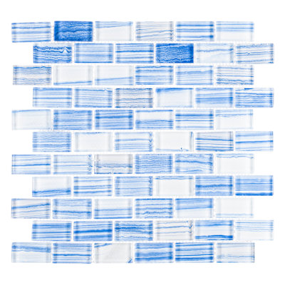 Kara 1" x 2" Glossy Glass Brick Joint Mosaic Kitchen Backsplash, Bathroom, Shower, Pool, Wall and Floor Tile