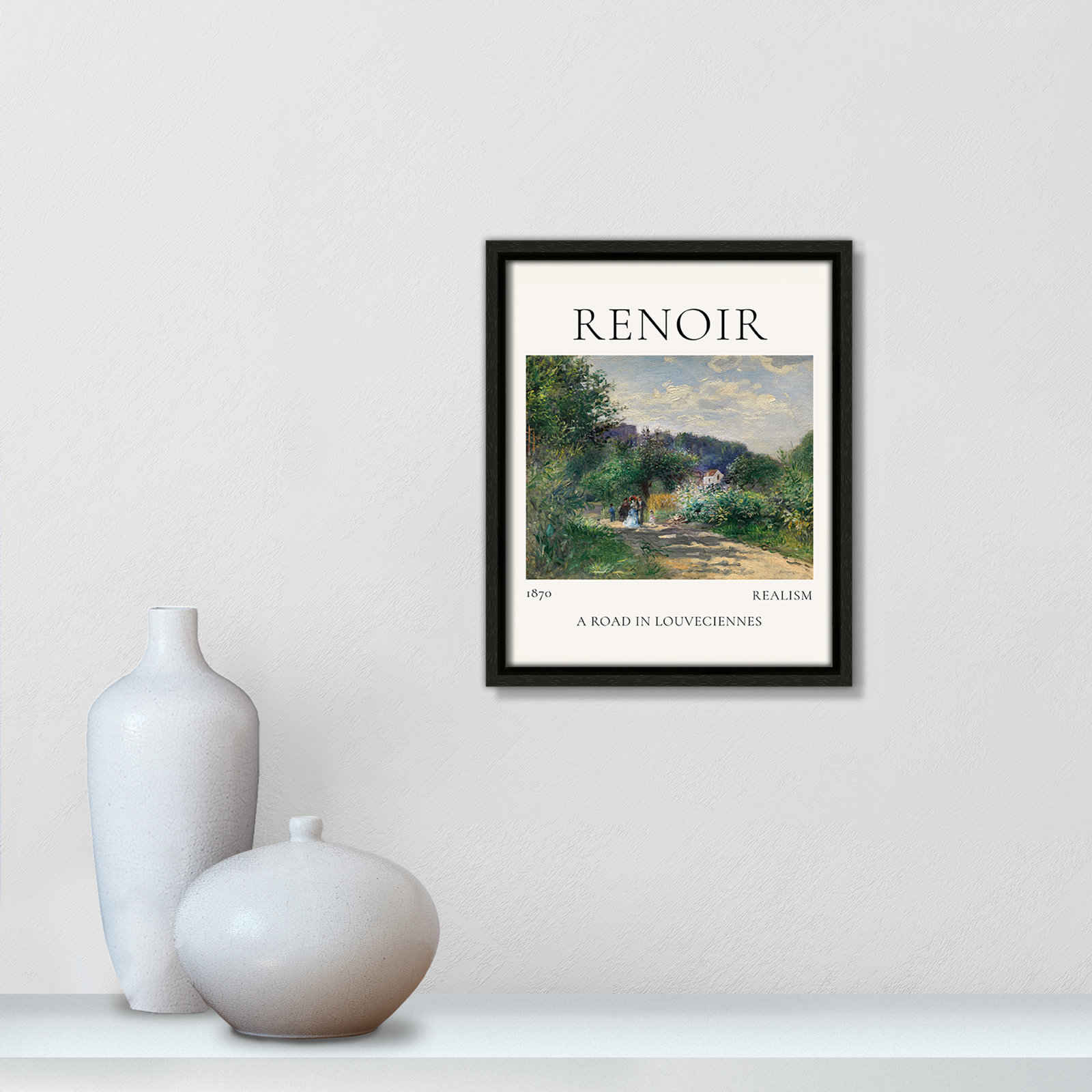Old Masters Collection " A Road In Louveciennes " by Auguste Renoir, Espresso Floater Frame, No, 11.5" H x 9.5" W x 2" D