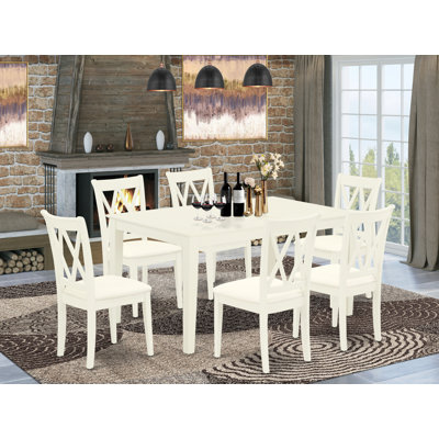 5 Piece Dining Room Table Set Includes a Rectangle Kitchen Table and 4 Linen Fabric Dining Chairs, Linen White