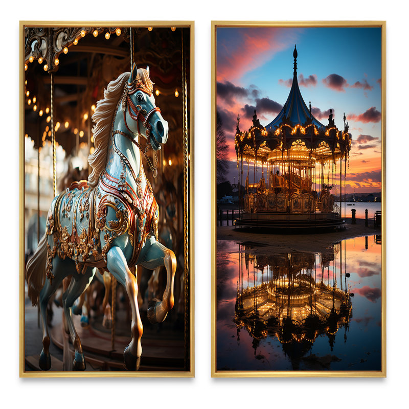 " Carousel Carousel Bliss " 2 - Pieces, 32" H x 32" W, Gold Framed
