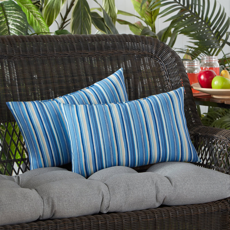 Henrich Indoor/Outdoor Striped Lumbar Pillow, Sapphire Stripe
