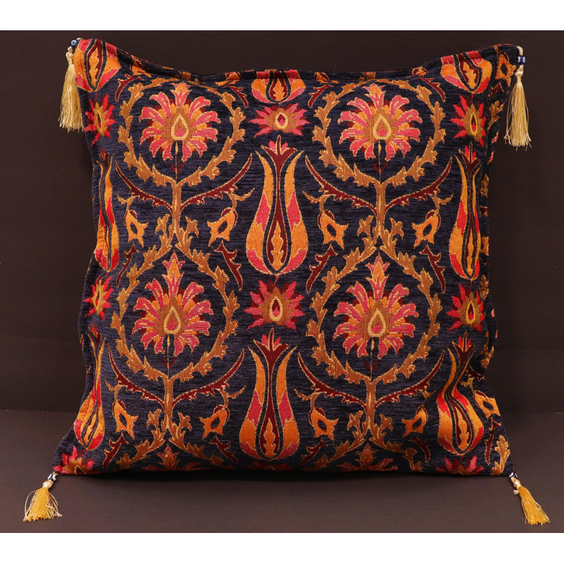 Southwestern Pillows Tassels Chenille Reversible Throw Pillow, Navy Blue