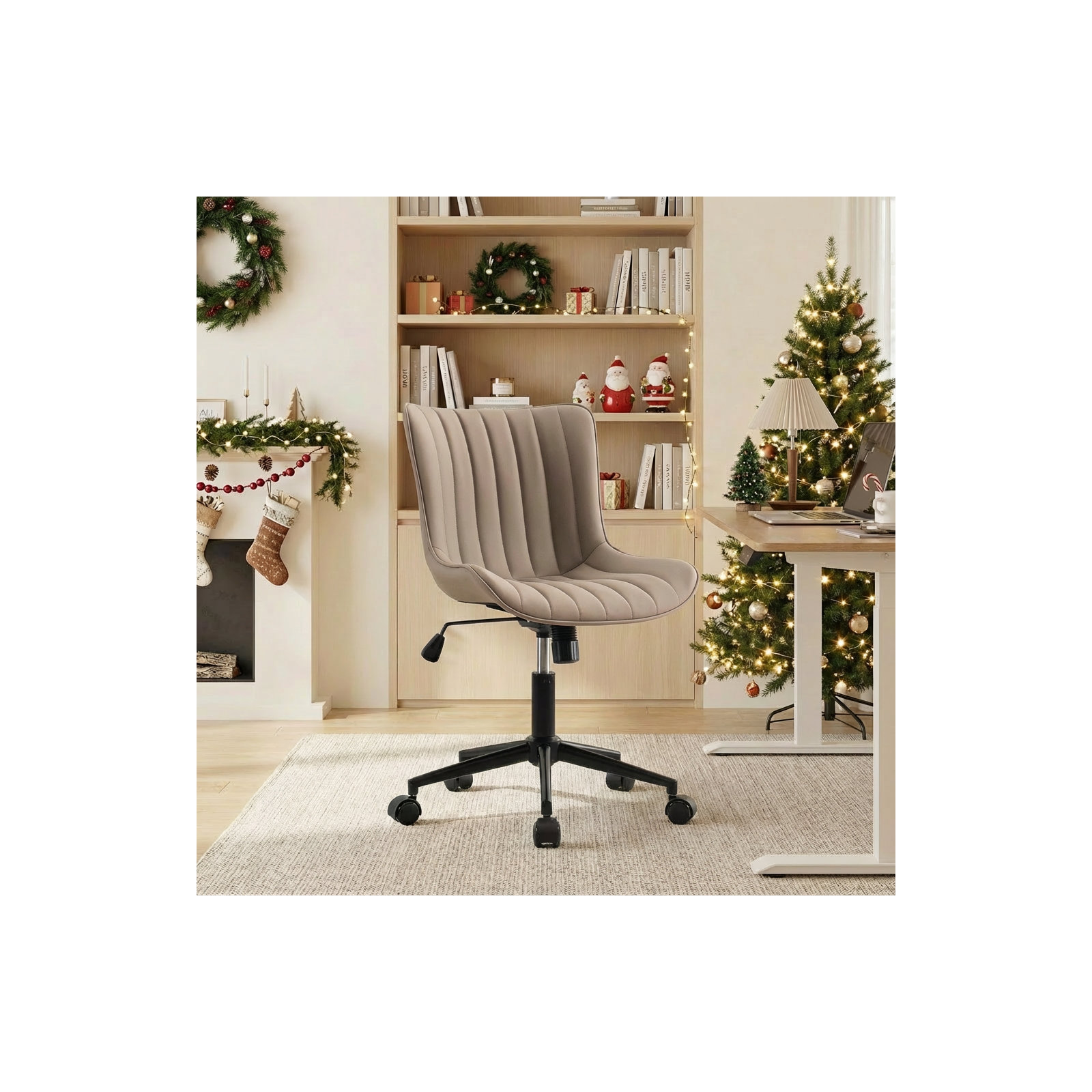 Brionni Leather Swivel Task Chair with Casters, Khaki Seat/ Black Frame