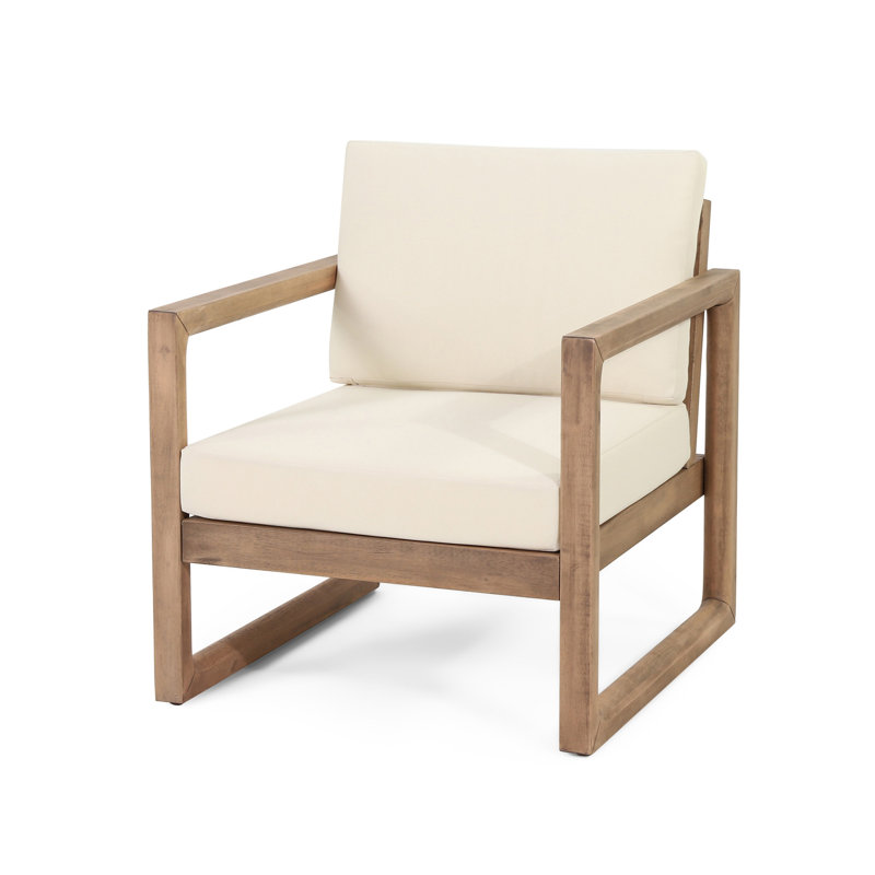Outdoor Acacia Wood Patio Club Chair, Wood Patio Furniture,Waterproof Thick Cushion Deep Seating For Porch, Garden, Backyard, Balcony