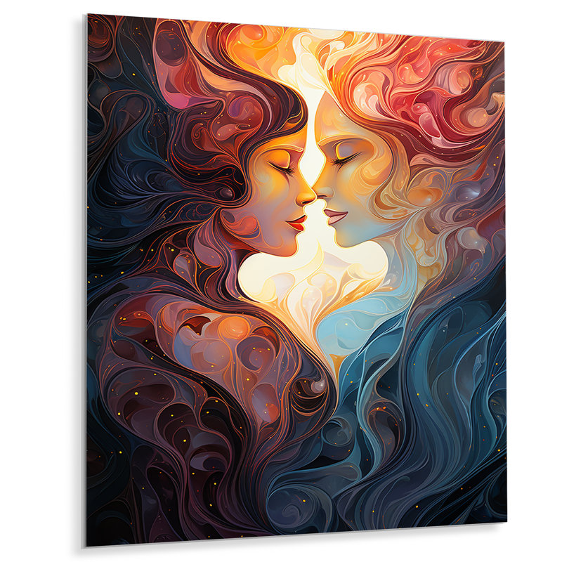 Encre à fusion d'encre Couple Kiss Romance I - Portrait romantique en métal, H 32 po x l 16 po x P 1 po