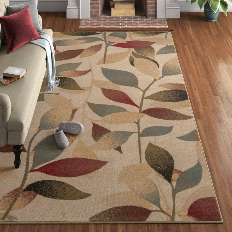 Tapis rouge foncé / brun foncé à motif floral Feagin, Rectangle 7 pi 10 po x 10 pi 10 po