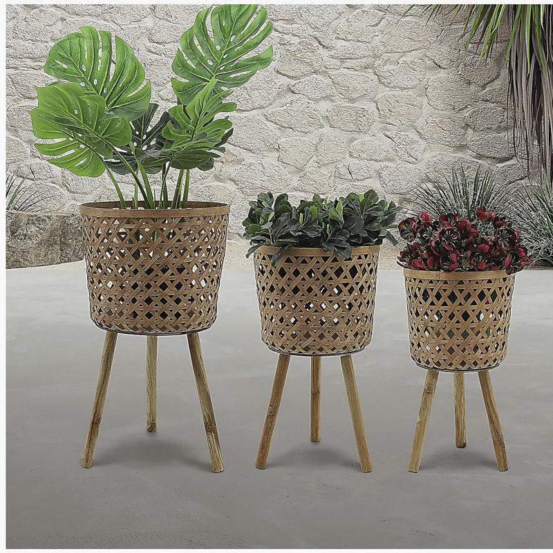 S/3 BAMBOO PLANTERS 11/13/15" NATURAL