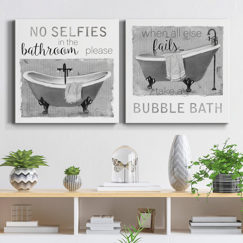 Neutral Selfies Bath - ensemble de 2 reproductions d'art texturé sur toile tendue, H 24 po x l 48 po x P 1 po