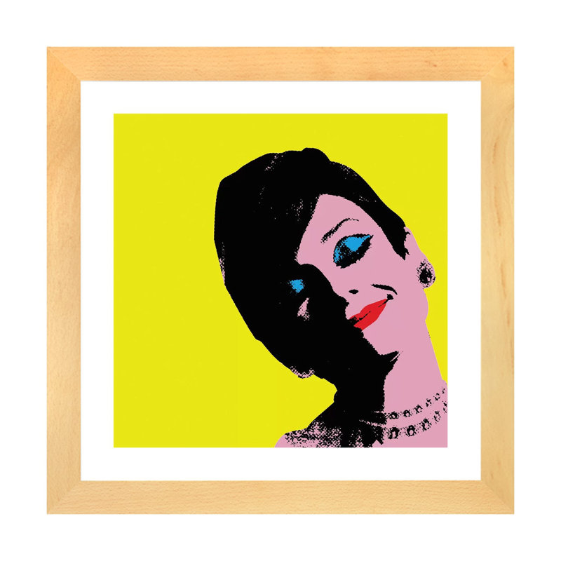« Audrey Hepburn DOTS » par radio Days-impression d’art graphique, Blanc, Toile avec cadre en bois beige