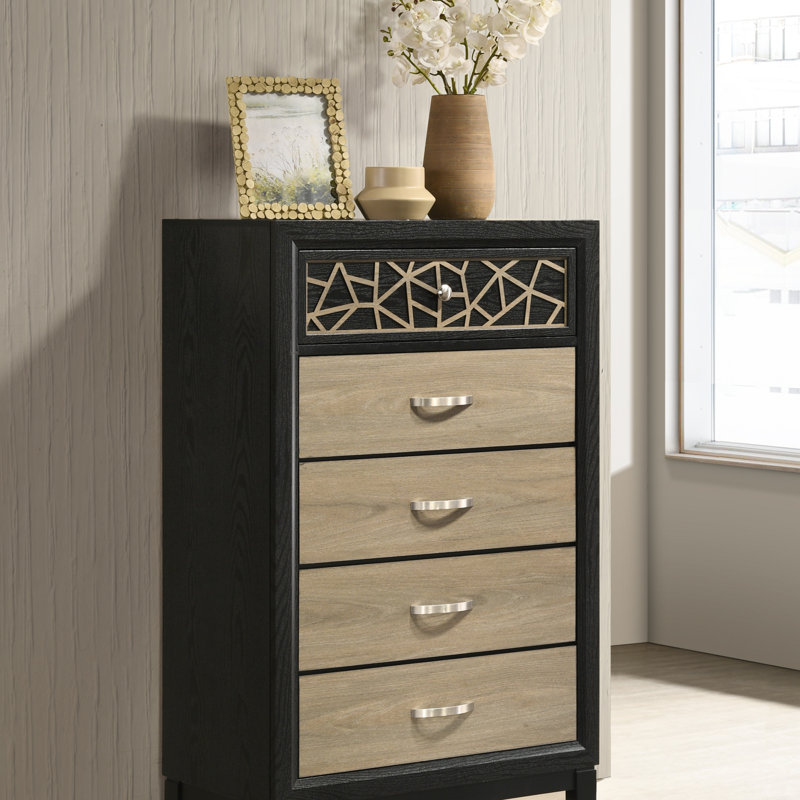 Commode moderne et contemporaine en bois noir et naturel Selena