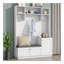 Portemanteau élégant avec des solutions de confort et de rangement, armoire à chaussures fonctionnelle avec banc et coussin, portemanteau moderne avec crochets pour les entrées, blanc-1283036993