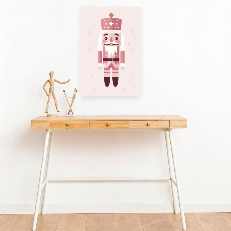 Festive Pink Nutcracker Abstract Contemporary Winter Wall Art Print 1 Piece Wrapped Canvas Wall Art, 45.72cm H x 30.48cm W
