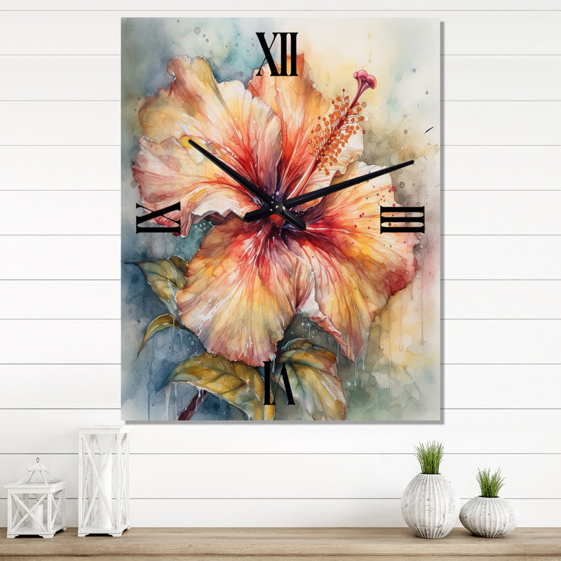 Horloge murale Jaszmin - Floral Hibiscus, H 40 po x l 30 po x P 1 po