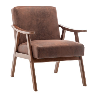 Mid-Century Modern Wingback Accent Chair, Solid Wood Frame Leisure Chair with Thick Cushion for Living Room Bedroom